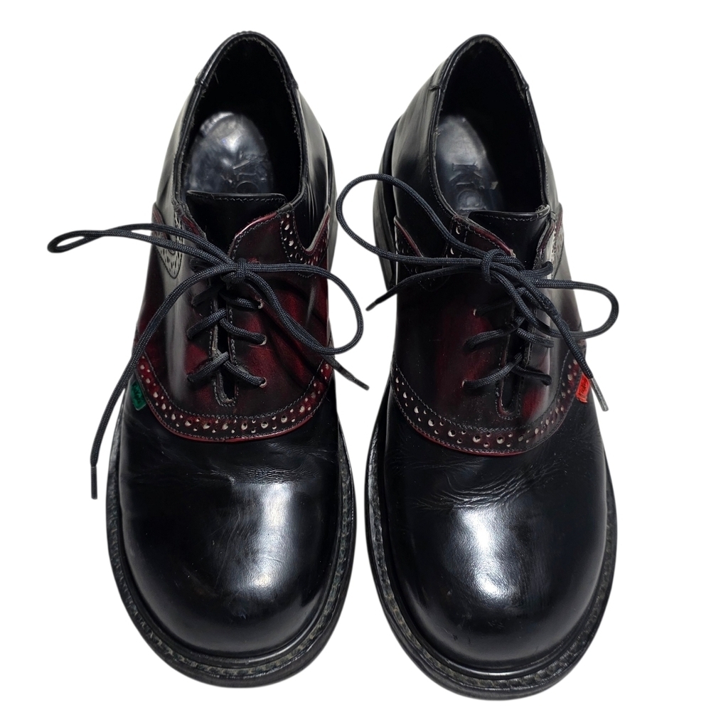 VINTAGE Y2K KICKERS LEATHER BROGUE OXFORD SHOES BLACK & OXBLOOD SZ 7.5 - Picture 2 of 10